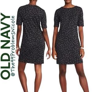 Old Navy Ponte Knit Leopard Print Shift Dress